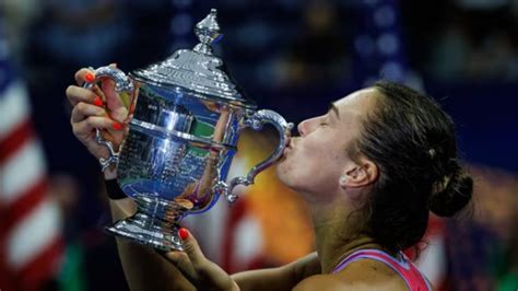 Aryna Sabalenka celebrates US Open title with jaw